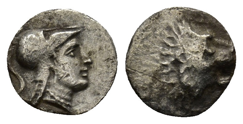 Pamphylia, Side. 3rd-2nd century B.C. AR obol (10mm, 0.55 g). Helmeted head of A...