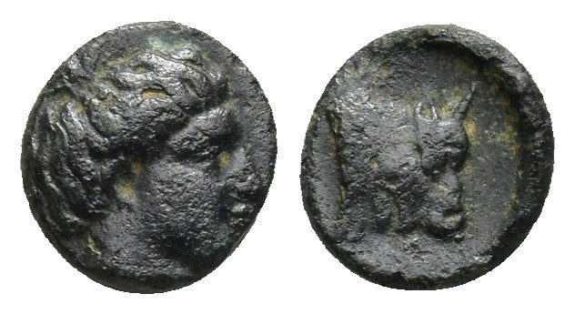 LESBOS. Mytilene. AE (Circa 400-350 BC). (0.66 Gr. 8mm.)
 Laureate head of Apoll...