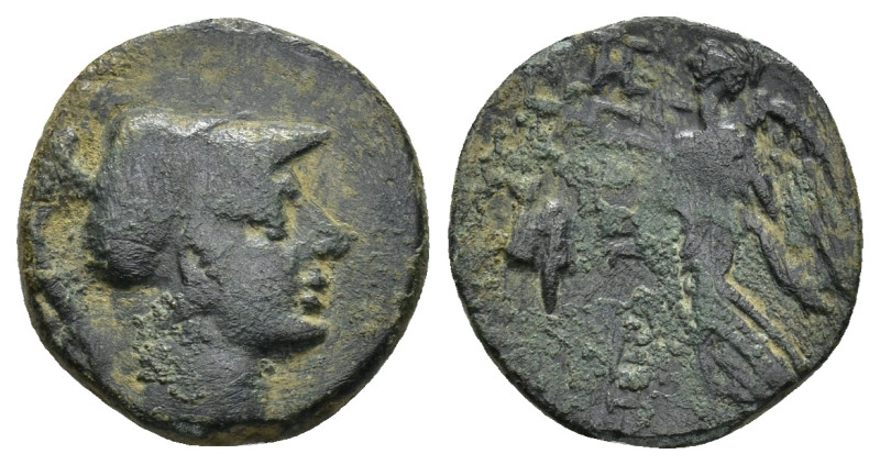 PAMPHYLIA. Side. AE Circa 200-36 BC. (2.15 Gr. 15mm.) 
Helmeted head of Athena r...