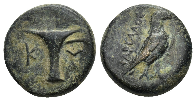 AEOLIS. Kyme. Circa 250-200 BC. AE. (15mm, 4.58 g)Uncertain Magistrate .. One-ha...