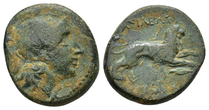 Kings of Thrace, Lysimachos (305-281 BC). Æ (19mm, 5.46 g). Helmeted head of Ath...