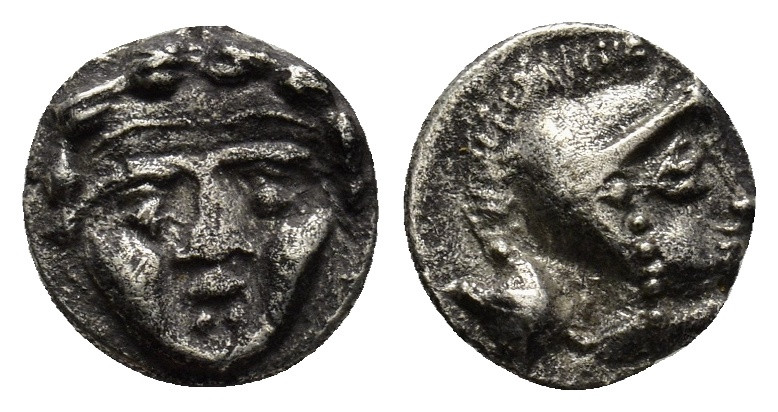 Pisidia. Selge circa 350-300 BC. Obol AR (10mm, 0.96 g) Gorgoneion / Head of Ath...