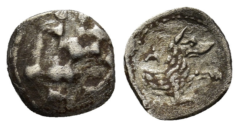 Lycaonia, Laranda, c. 324/3 BC. AR Obol (10mm, 0.63 g). Baaltars seated l., hold...