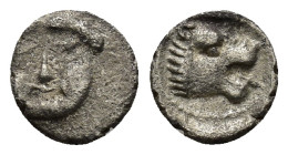 Pamphylia. Aspendos circa 460-360 BC. Obol AR (8mm, 0.44 g) Gorgoneion with protruding tongue Rev. Head of lion to right.