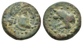 Uncertain Mint in Asia Minor. AE 16; Uncertain Mint in Asia Minor; c. 4th-3rd cent. BC, AE (15mm, 4.36 g) Obv: Male head r. Rx: Forepart of wolf l.