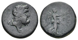 Uncertain Greek Bronze Coins (4.15Gr. 16mm.)
 Laureate head of Zeus right. 
Rev. Nike advancing right, holding wreath and palm.