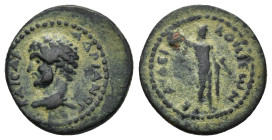 LYCAONIA. Iconium. Hadrian, 117-138. Ae Hemiassarion . (17mm, 2.98 g) ΑΔΡΙΑΝΟС ΚΑΙСΑΡ Bare-headed and draped bust of Hadrian to left. Rev. ΚΛΑΥΔЄΙΚΟΝΙ...