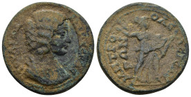 CILICIA, Isaura. Julia Domna. Augusta, AD 193-217. Æ (30mm, 15.9 g). Draped bust right / Athena Promachos advancing right, hurling thunderbolt and hol...