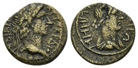 Mysia, Pergamon, AD 40-60. AE (2.23 Gr. 15mm.).
 Draped bust of Senate rigt. 
Rev. Turreted bust of Roma right.