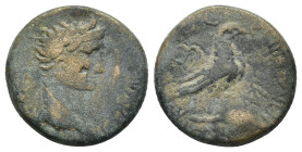 PHRYGIA. Amorium. Claudius, 41-54. AE (3.75 Gr. 17mm.)
 Laureate head of Claudius to right. 
Rev. Eagle with closed wings standing right on uncertain ...