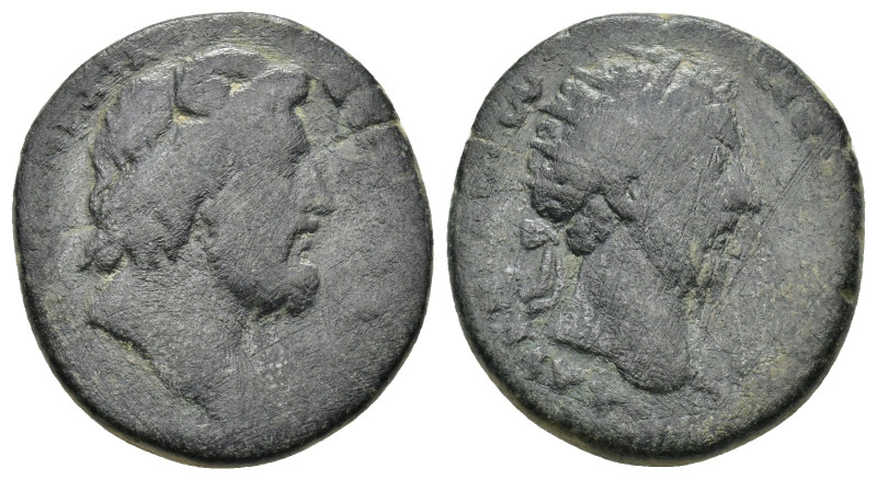 CYRENAICA, Cyrene. Marcus Aurelius. AD 161-180. AE (9 Gr. 23mm.).
 Head of Zeus ...