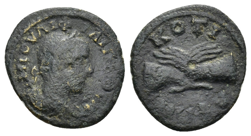 Phrygia. Cotiaeum. Philip I Arab AD 244-249. AE (1.77 Gr. 16mm.) 
Laureate, drap...
