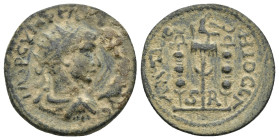 PISIDIA, Antiochia. Volusian. AD 251-253. Æ (23mm, 6.0 g). Radiate, draped, and cuirassed bust right / Aquila between two signa.