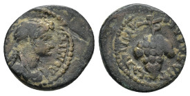 Lydia, Philadelphia. Domitia. Augusta, A.D. 82-96. Æ (16mm, 2.54 g). Lagetas, magistrate. Draped bust of Domitia right, hair braided in queue down bac...
