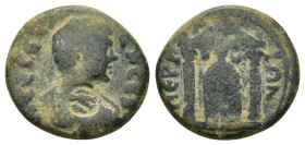 Pamphylia, Perge. Geta. As Caesar, A.D. 198-209. AE (17mm, 4.0 g). Π CЄ ΓETAC K CЄB, bare-headed and draped bust of Geta right, seen from behind / ΠЄΡ...