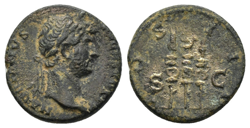 Hadrian Æ Quadrans. (16mm, 3.08 g) Rome AD 134-138. HADRIANVS AVGVSTVS P P, laur...