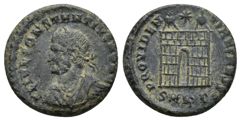 Constantius II, as Caesar, AE Nummus. (3 Gr. 17mm.) Cyzicus 
Laureate, draped an...