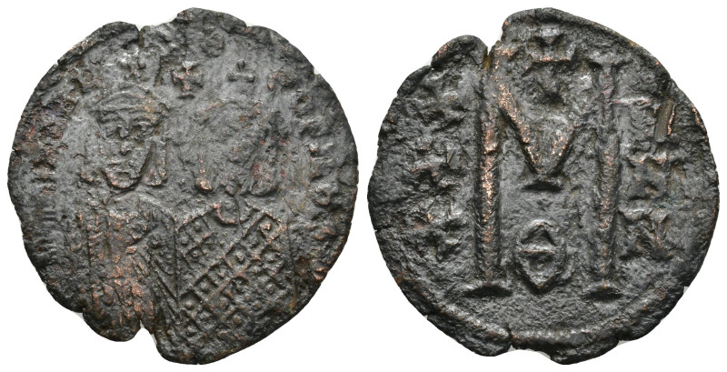 Michael II with Theophilus AD 820-829. Constantinople Follis AE (6.32 Gr. 29mm.)...