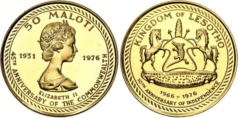 KM# 14, N# 57629; Gold (.900) 4.50 g., Proof; Moshoeshoe II; 10th Anniversary of...