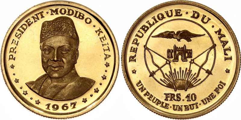 KM# 5, N# 101083; Gold (0.900) 3.2 g., 19 mm., Proof; President Modibo Keita; Wi...