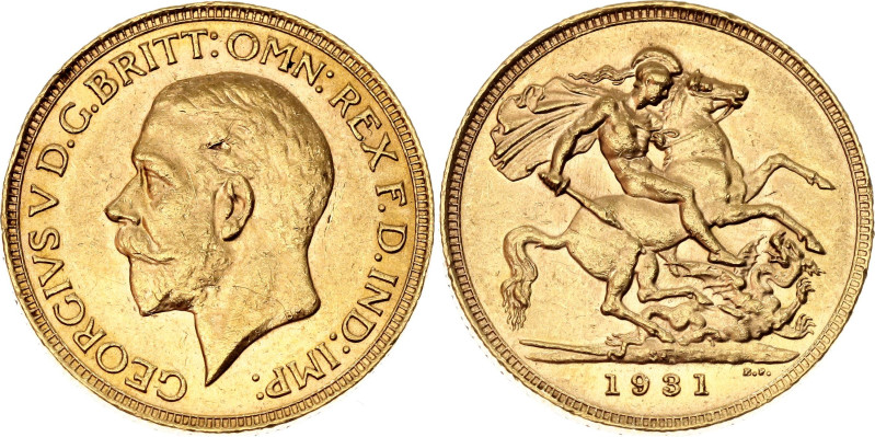 KM# A22; Modified Effigy; Gold (.917) 7.99 g., 22 mm.; George V; XF/AUNC, luster