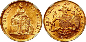 Chile 2 Pesos 1874 So NGC MS62 ex-Barros Franco collection