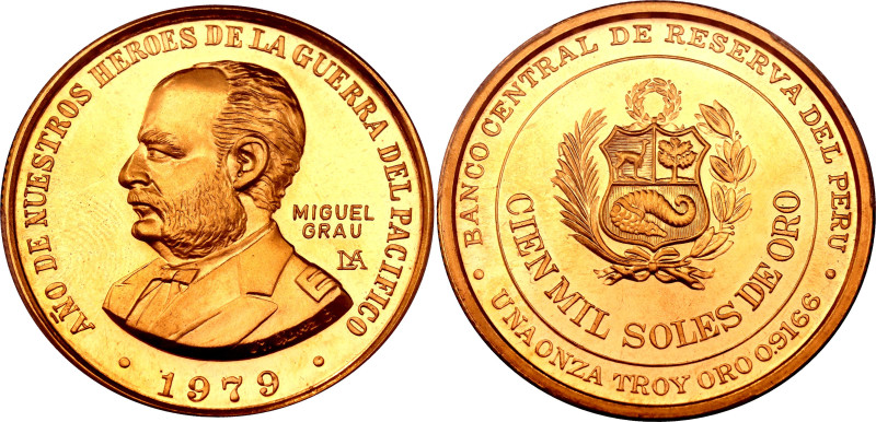 KM# 282, N# 46420; Gold (.917) 33.9 g.; Heroes of the Pacific War - Miguel Grau;...