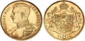Belgium 20 Francs 1914 Die Crack Error
