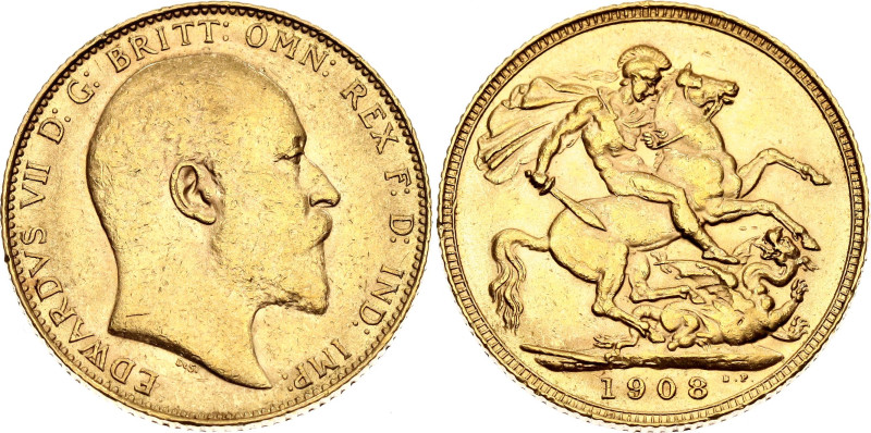 KM# 805, N# 13226; Gold (0.917) 7.99 g., 22 mm.; Edward VII; XF+
