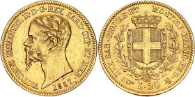 Italian States Sardinia 20 Lire 1857 B