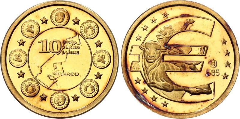 Gold (0.585) 0.5 g. 11 mm .; 10th Anniversary of Euro