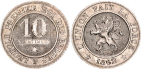 Belgium 10 Centimes 1862 /61 Overdate