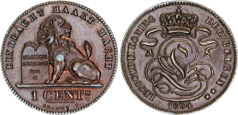 KM# 34, N# 3195; Copper; Leopold II; Dutch text; UNC, mint luster remains
