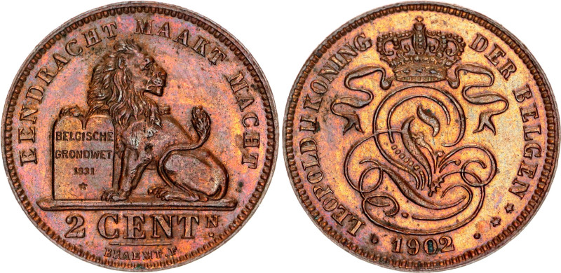 KM# 36, N# 6160; Copper; Leopold II; Dutch text; UNC with amazing toning