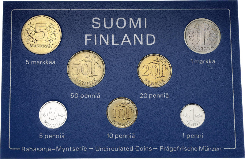 1 - 5 - 10 - 20 - 50 Pennia - 1 - 5 Markkaa 1978; With original package; BUNC