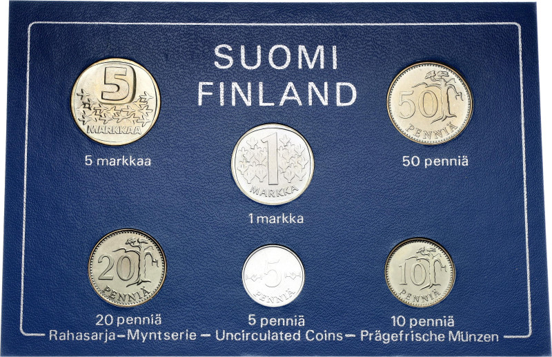 1 - 5 - 10 - 20 - 50 Pennia - 1 - 5 Markkaa 1982; With original package; BUNC