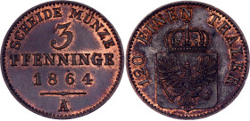 German States Prussia 3 Pfennig 1864 A