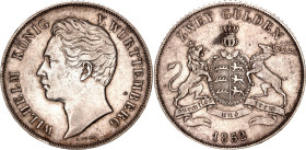 German States Wurttemberg 2 Gulden 1852