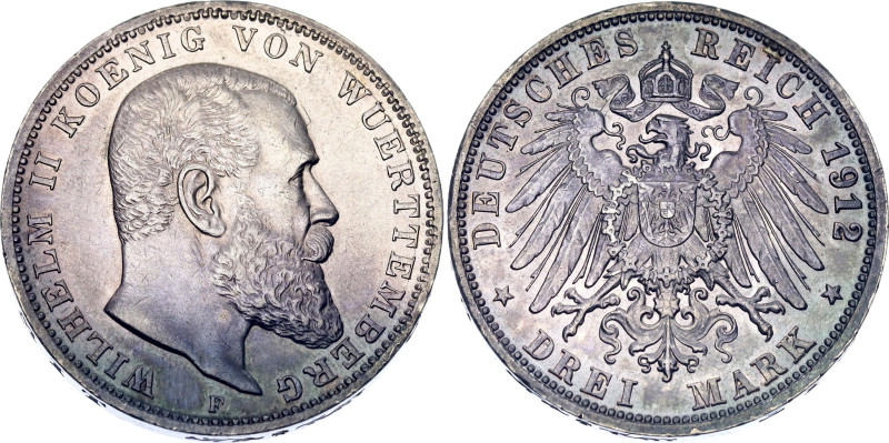 KM# 635, N# 10840; Silver; Wilhelm II; AUNC with amazing toning