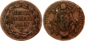 Italian States Papal States 1/2 Baiocco 1849 (IIII) B