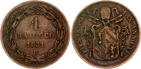 Italian States Papal States 1 Baiocco 1851 (VI) B