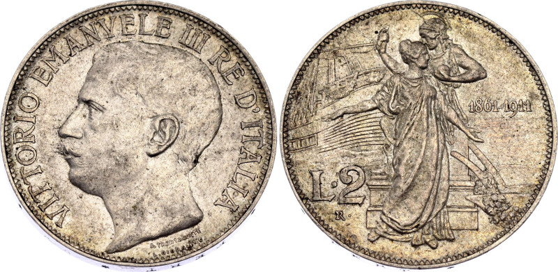 KM# 52, N# 31833; Silver; Vittorio Emanuele III; 50th Anniversary of the Kingdom...