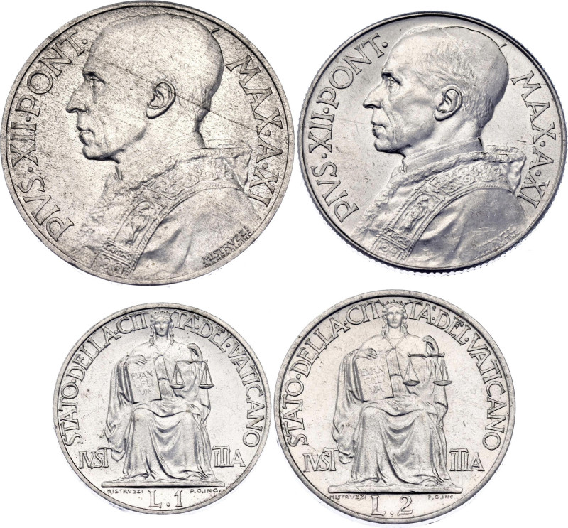 KM# 40 - 43; Aluminium; Pius XII; 1 - 2 - 5 - 10 Lire 1949