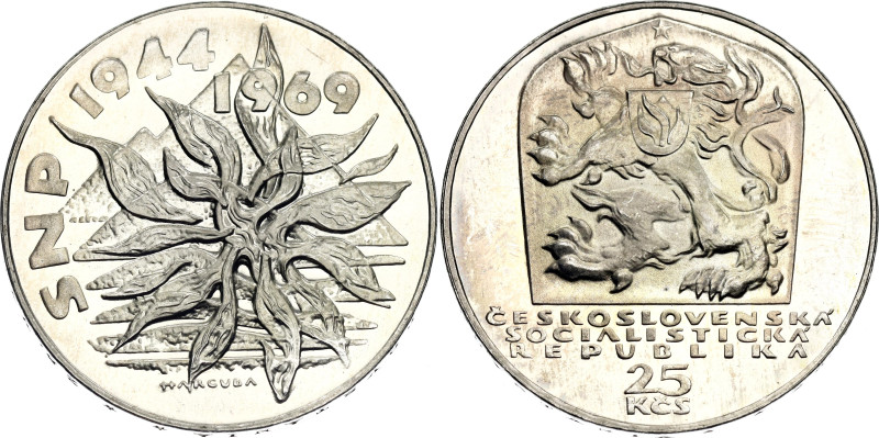 KM# 67, N# 39932; Silver., Proof; 25th Anniversary of 1944 Slovak National Upris...