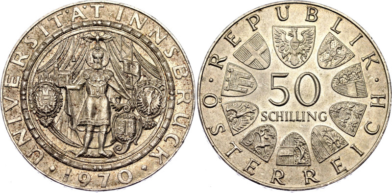 KM# 2908, Schön# 102, N# 12448; Silver; 300th Anniversary of the Innsbruck Unive...