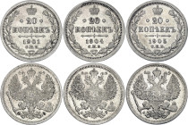 Russia 3 x 20 Kopeks 1901 - 1905