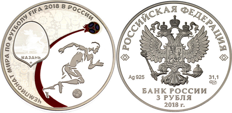 CBR# 5111-0351, N# 99254; Silver., Proof; 2018 FIFA World Cup Russia - Kazan