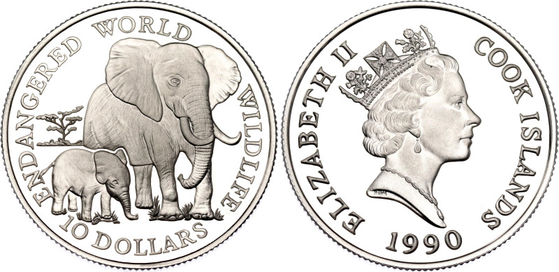 KM# 80, N# 32218; Silver., Proof; Elizabeth II, Endangered Wildlife: Elephant & ...