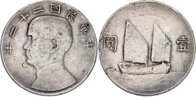 China Republic 1 Dollar 1933 (22) With Chopmark