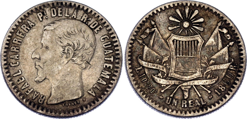 KM# 132, N# 26093; Silver; Rafael Carrera; Guatemala Mint; XF Toned